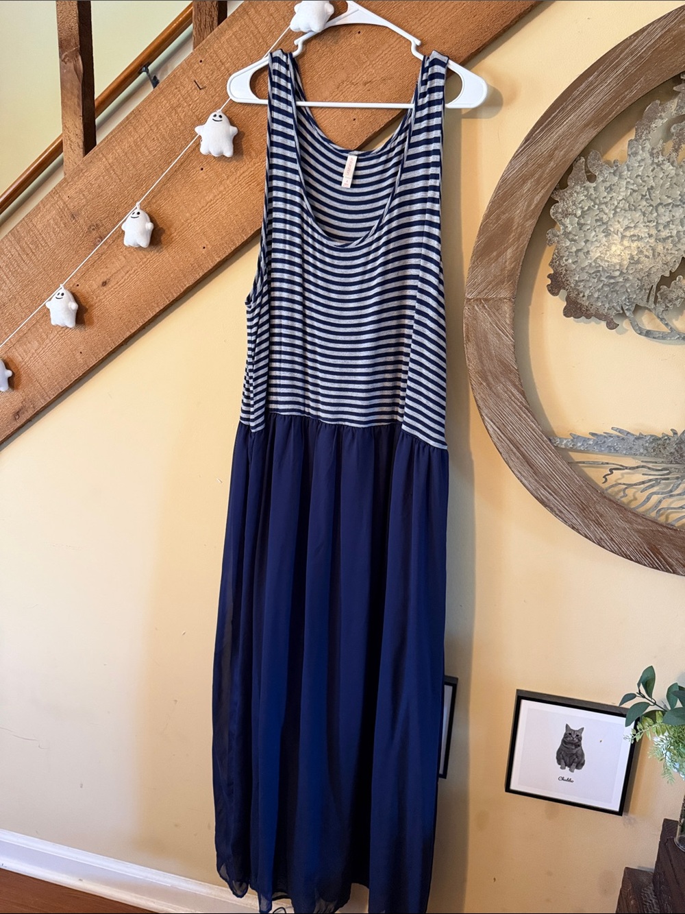 Xhilaration Navy & White Striped Maxi Dress